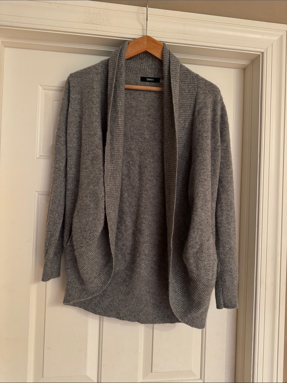 Quince Gray Open-Front Shawl Collar Cardigan 100% cashmere